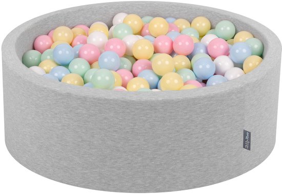 Piscine à balles ronde KiddyMoon 90x30cm - 200 balles ∅7cm piscine à balles avec balles colorées - pour bébés et enfants - gris clair : bleu pastel, jaune pastel, blanc, menthe, rose poudré