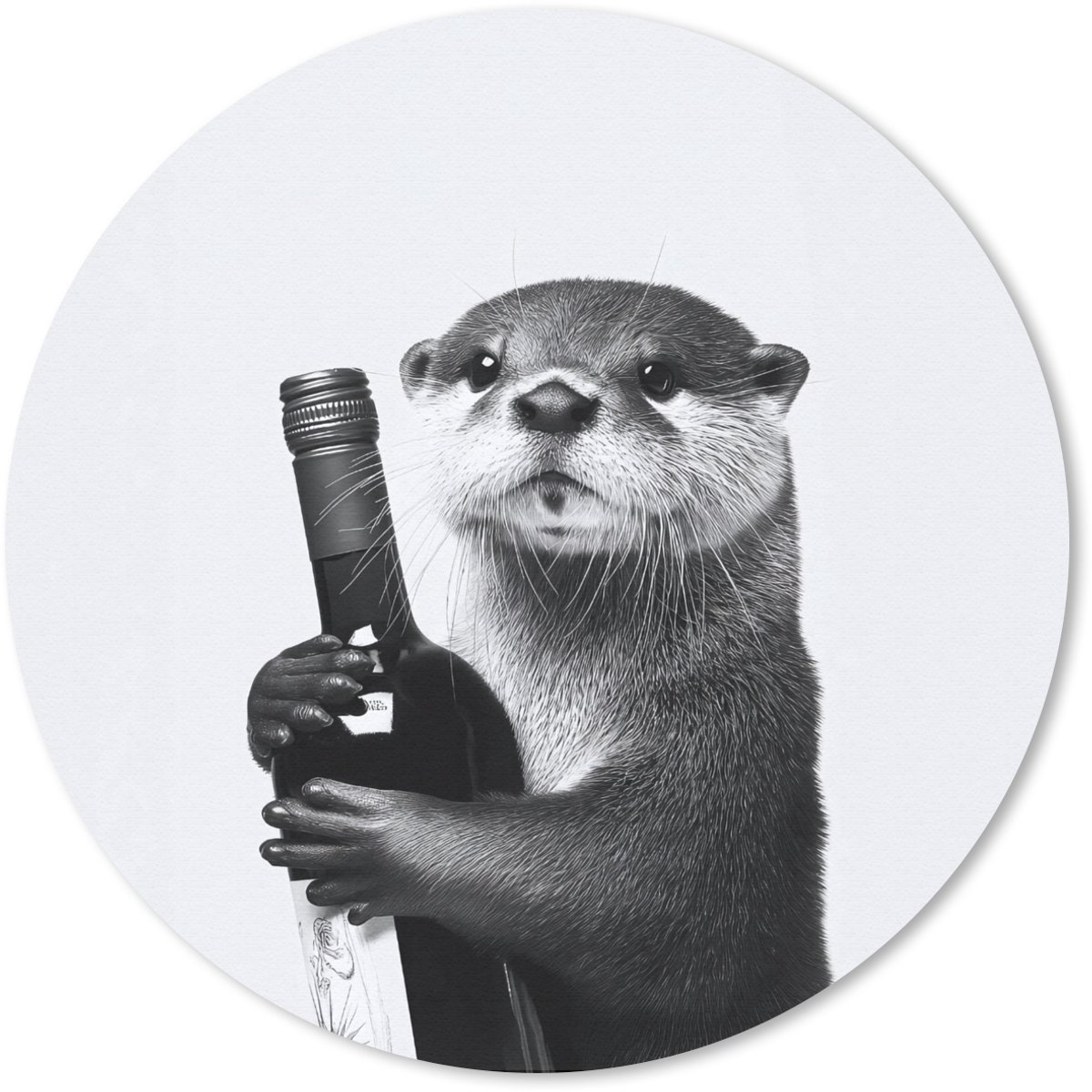 Muismat rond 20x20 cm - Mousepad Wijnfles - Otter - Zwart - Ronde muismatten