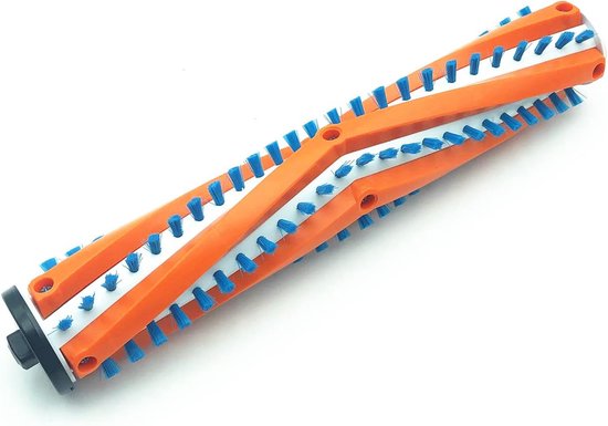 Orange borstelrol met witte groeven en blauwe borstelharen.