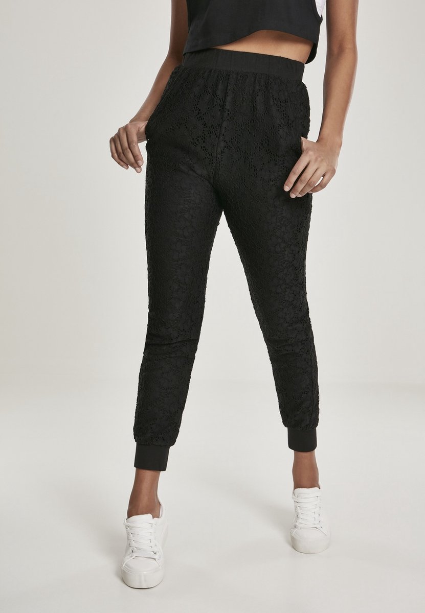 Urban Classics Lace Jersey Dames joggingbroek XS Zwart