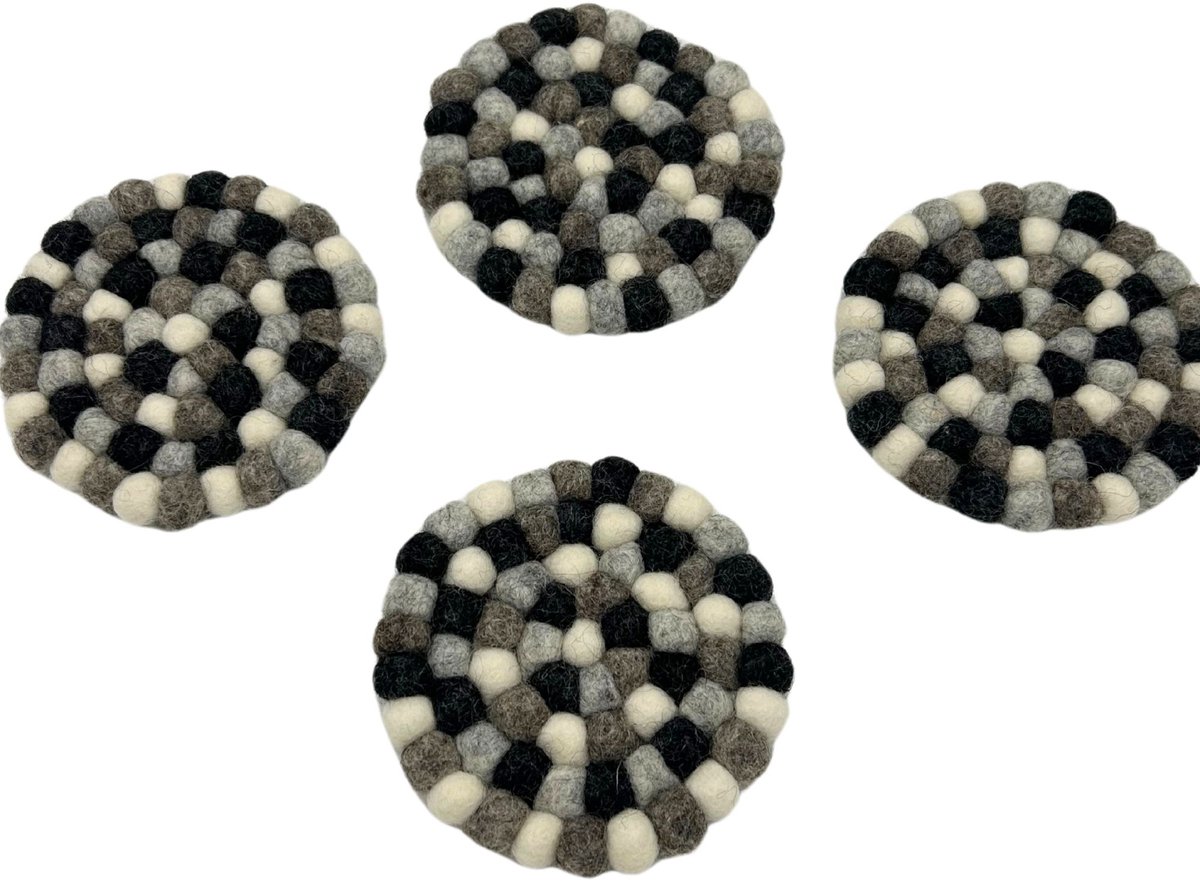 Ronde vilten onderzetters - 10 cm in de kleur Multi Grey (set van 4)