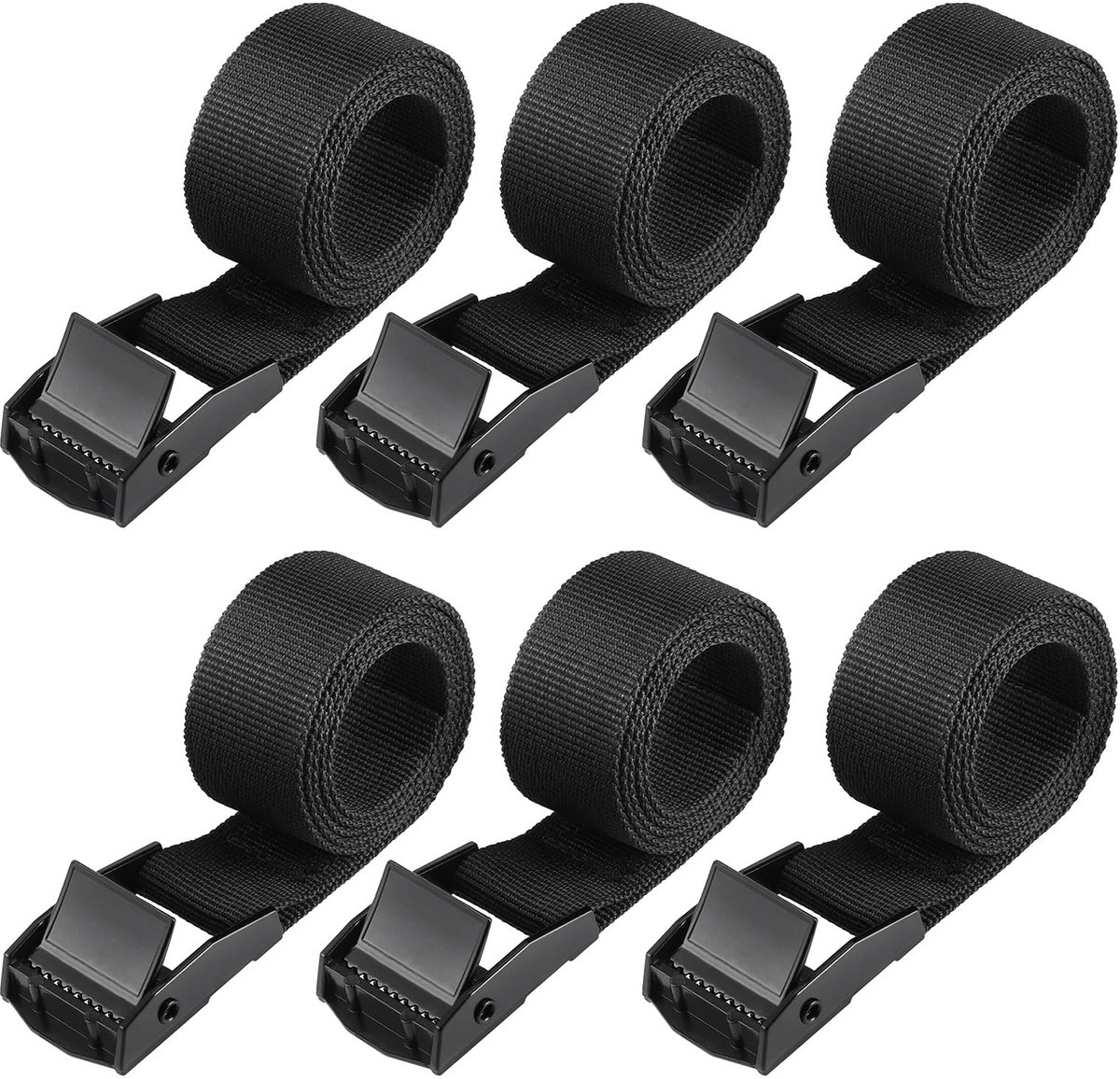 Korte Spanbanden - Verstelbaar met Klemslot en Roestvrij - Voor Fiets, Motor, Bagage en Camping - Zwart, 6 stuks 65 cm