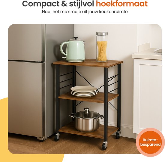 Goliving Chariot de Cuisine – Armoire de Cuisine – Étagère de Cuisine – Chariot de Service – Organisateur de Cuisine – Moderne – 60 x 40 x 89 cm – Marron