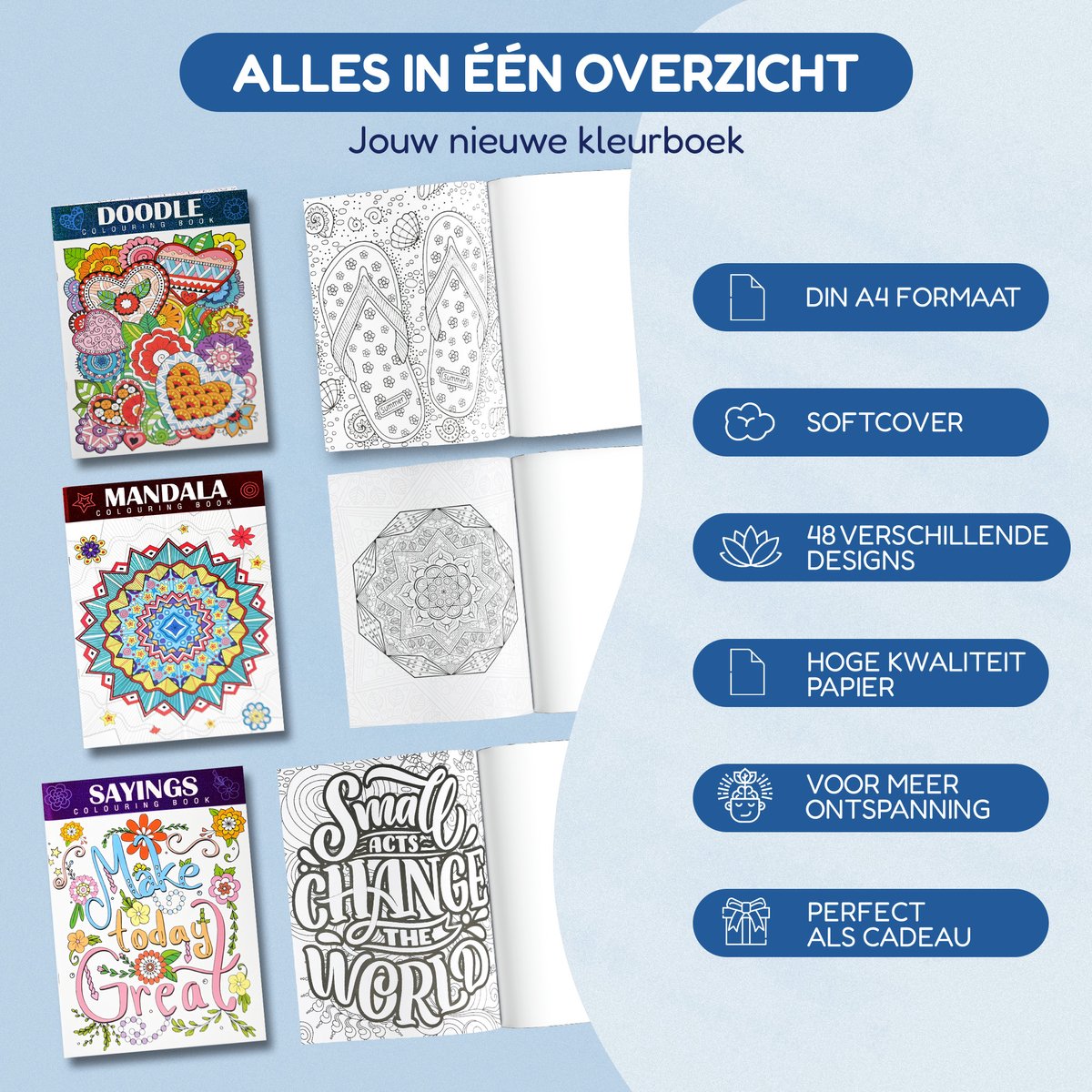 Kleurboek voor Volwassenen 3-in-1 Bundel - Mandala, Sayings, Doodling - Mandala Kleurboek Volwassenen - Kleuren voor Volwassenen - Tekenen voor Volwassenen - Creatief Volwassenen - 48 Pagina's - 29,7 x 21 cm — afbeelding 2