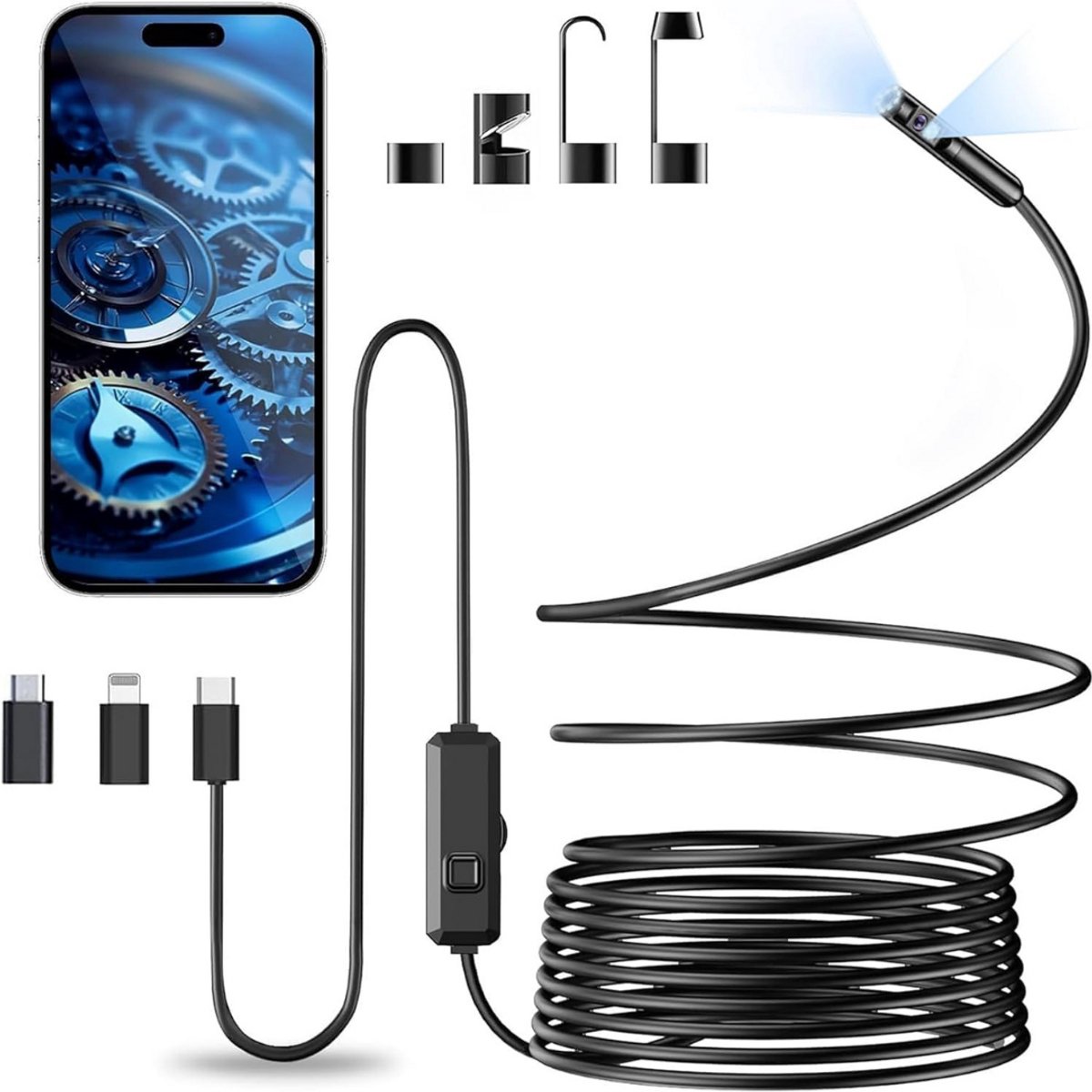 CLVP® USB Endoscoop Iphone – Draadloze Inspectiecamera HD – Endoscoop Inspectie Camera voor Android en Iphone – Zwart - 5M
