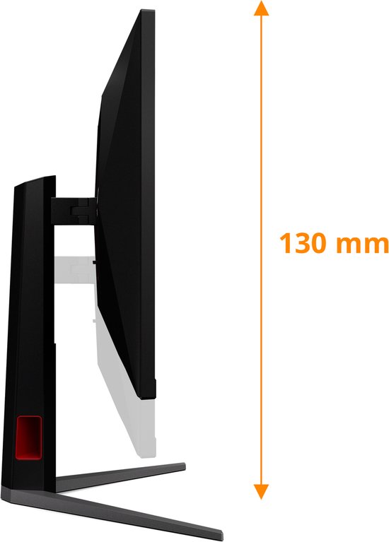 Zijaanzicht van een AOC gaming monitor met standaard, afmeting 130mm hoog.