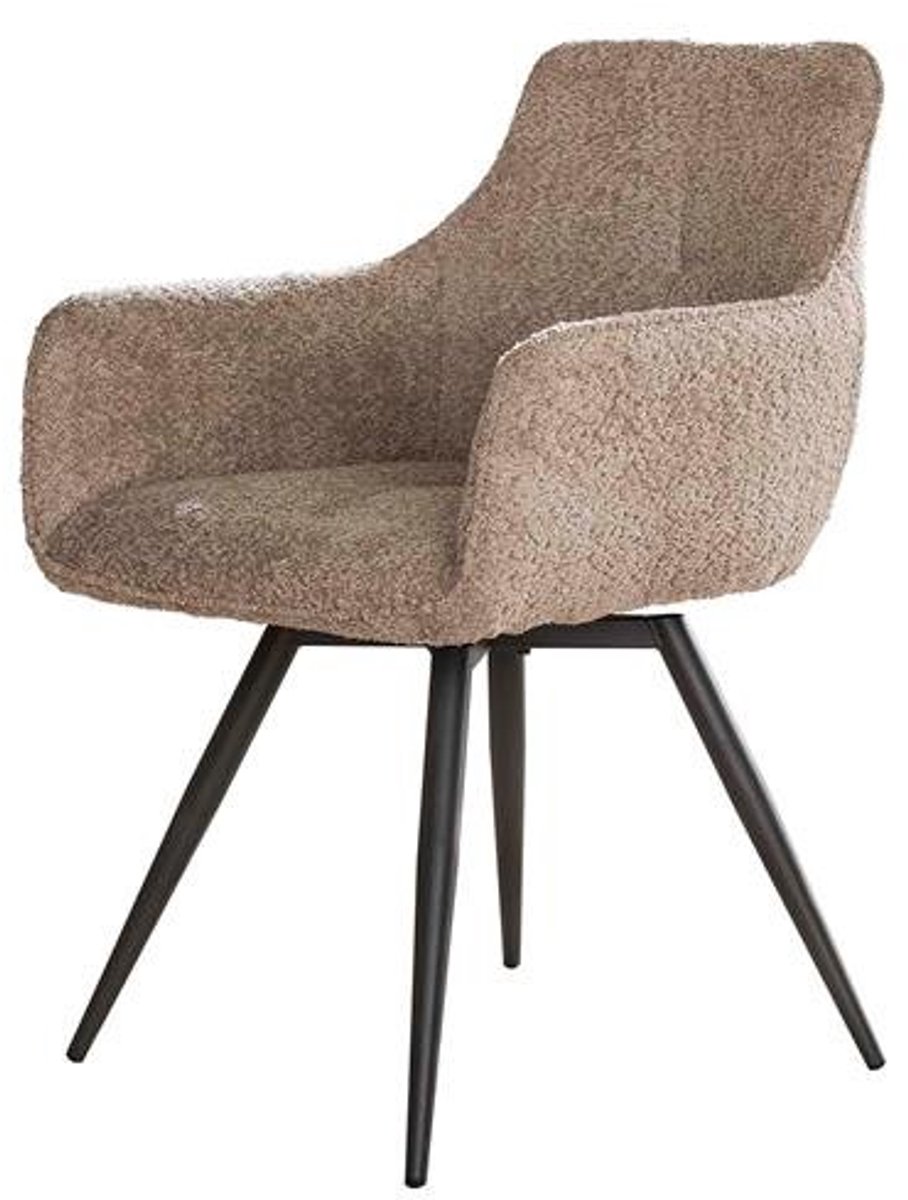 Eetkamerstoel Taupe Bouclé Set Van 2 (Draaibaar) - Beige Dinerstoel met Comfortabele Zitting en Armleuning - Zachte Taupe Bouclé Teddy Stoel - Industrieel Eettafel Stoel (51x61x82) Draaibare Dinerstoel - Set Van 2