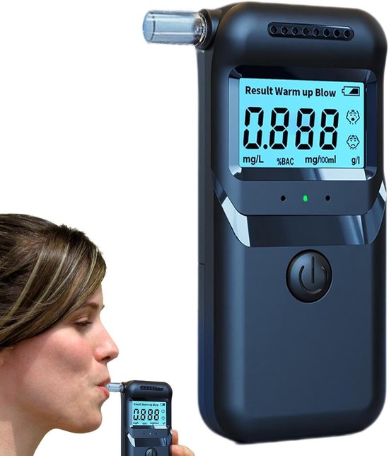 Blaastest - Alcoholtester - Professionele alcoholtester - LCD-scherm - Lichtgewicht alcoholtester - Digitale alcoholtester - Draagbaar - Compacte alcoholtester - 104 x 53 x 25 mm - Blauw - Batterijen niet inbegrepen