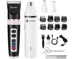 JC Pets Hondentondeuse Bundel – Professionele Dieren Tondeuse + 3-in-1 Grooming Set met Nagelvijl – Stil & Draadloos