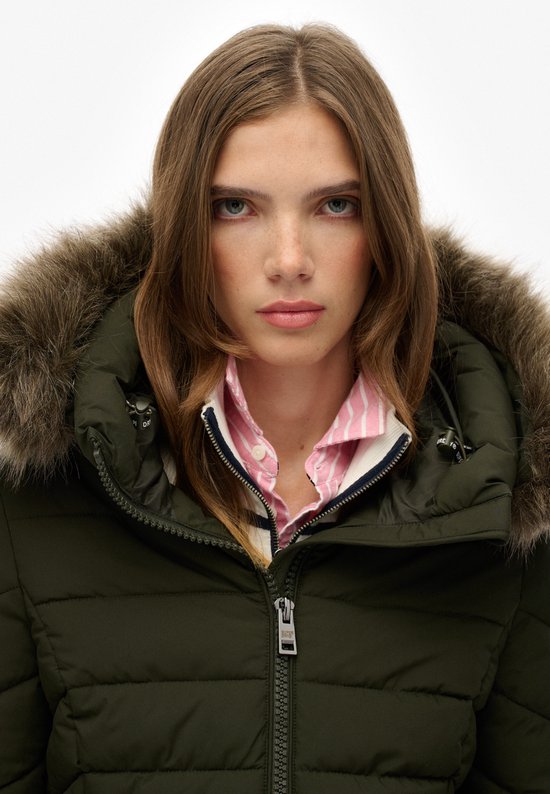 Superdry Jas Fuji Faux Fur Hood Mid Lenght W5011999a Surplus Goods Olive Green Dames Maat - M