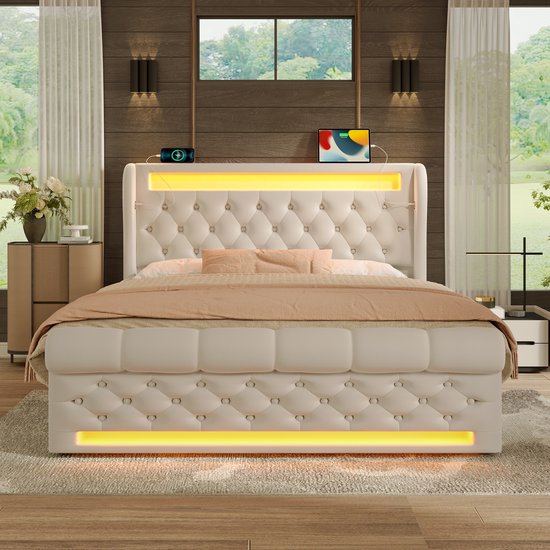 Gestoffeerd tweepersoonsbed 180×200 cm - met LED-lichtstrip