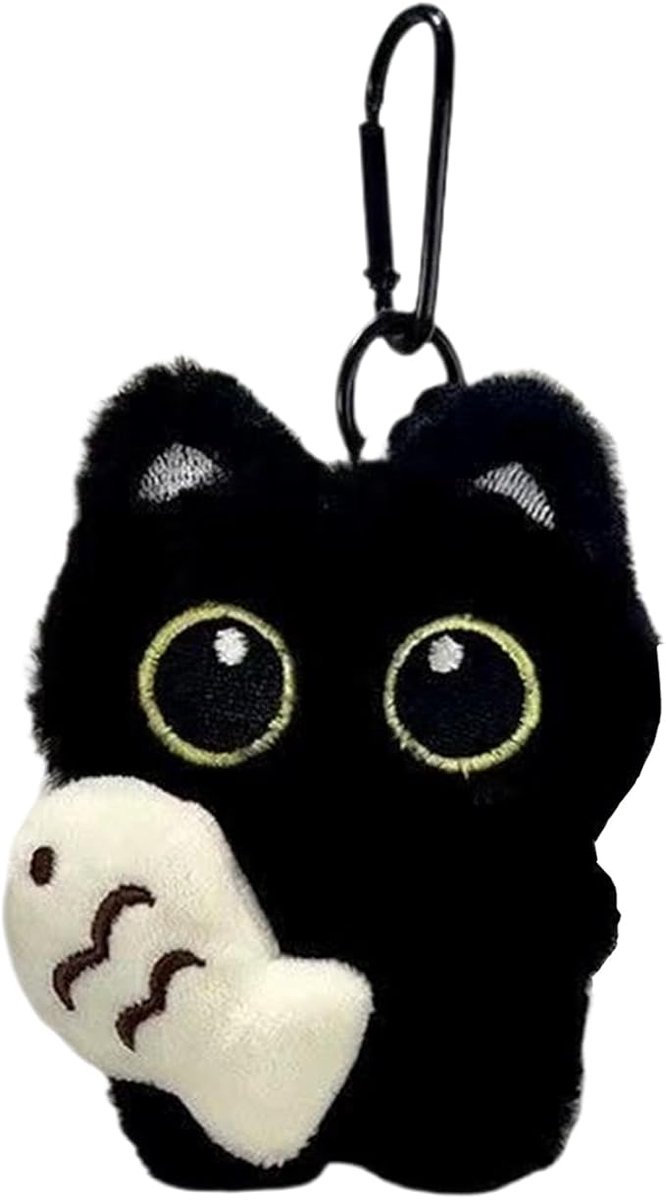 6pcs Porte-Clés En Peluche Chat Noir, Adorables Porte-Clé