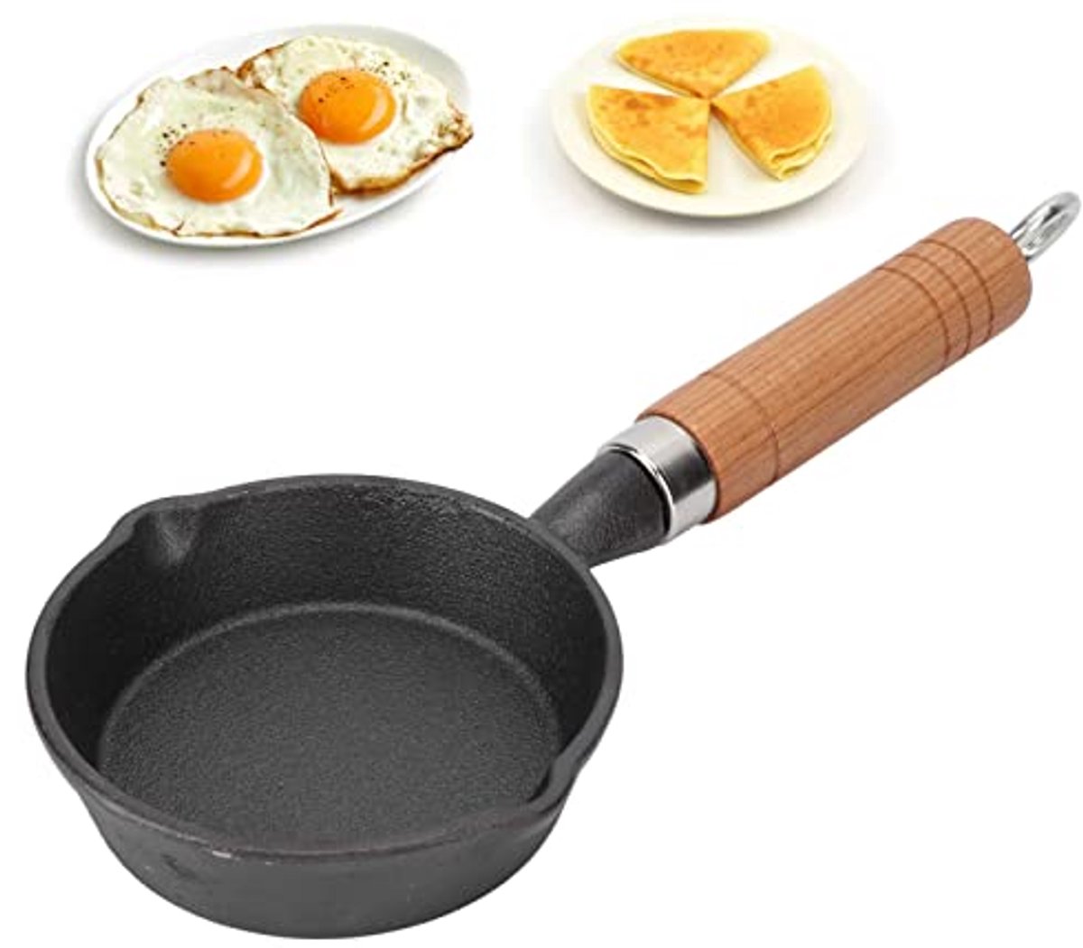 Mini Ei Pan met Houten Handvat - Antiaanbak Koekenpan voor Eieren en Pannenkoeken