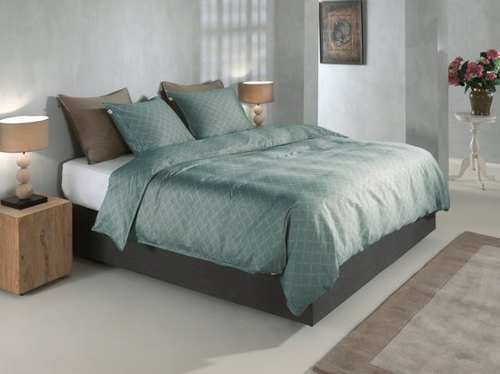 Zohome Dekbedovertrek Linea di Satinado - Groen - Eenpersoons - Dekbedhoes van 100% Katoen-Satijn - Ruiten - 140x220 + 1 sloop 60/70 cm