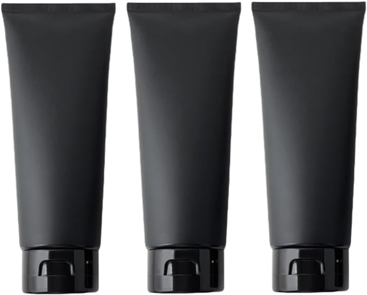 Image of 6 Pcs 100ml 3.3oz Zwarte Plastic Reiskoffers - Squeezable Flessen voor Toiletten - Reist formaat Cosmetische Containers Tubes Jar voor Douchegel Lotion Crème Shampoo
