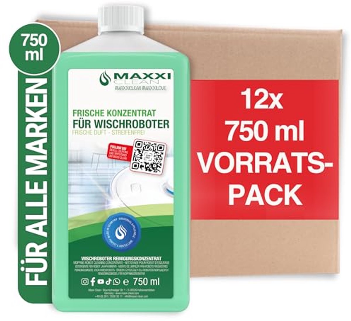 Vloerreiniger Concentraat 12 x 750 ml | Geschikt voor Dweilrobots | Universele Dweilvloeistof voor Vloer, Parket en Tegels