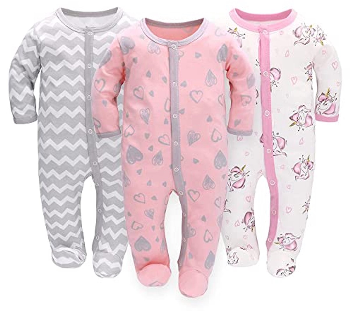 Image of 3 Stuks Babyrompertjes en Slaapzak voor Pasgeborenen - Katoenen Pyjama met Voeten en Knopen, Maat 56-68