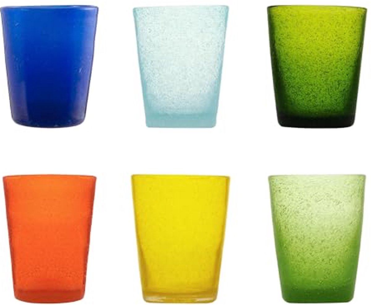 Set van 6 Gekleurde Drinkbekers van Glas