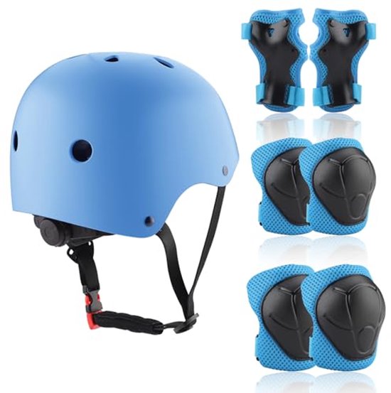 WayEee Kniebeschermers voor kinderen met helm, beschermingsset voor kinderen 3-10 jaar, kniebeschermers, inlineskates, kinderbeschermingsuitrusting voor inliners, skateboard, fiets, rolschaatsen