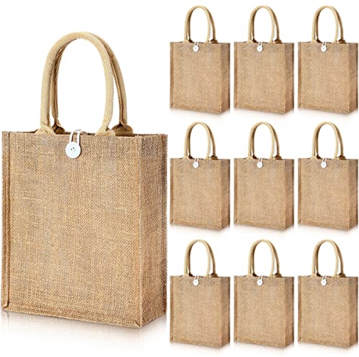 Herbruikbare Jute Draagtassen Set van 10 - Perfect voor Bruiloften, Feesten en Winkelen