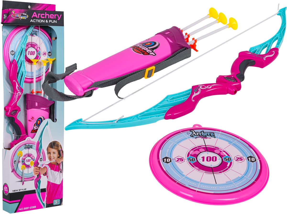 Playos® - Pijl en Boog - Roze / Mint - 66 cm - met Verlichting - Schietschijf - 3 Veilige Pijlen - Boogschieten - Buiten Speelgoed