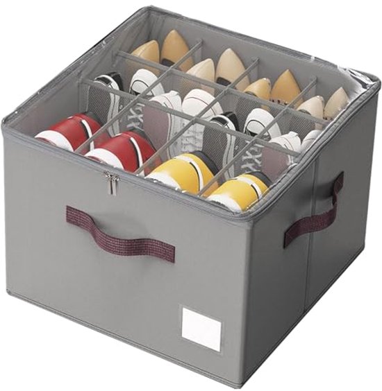 Organisateur de chaussures zippé, boîte à chaussures pliable avec couvercle transparent et poignées