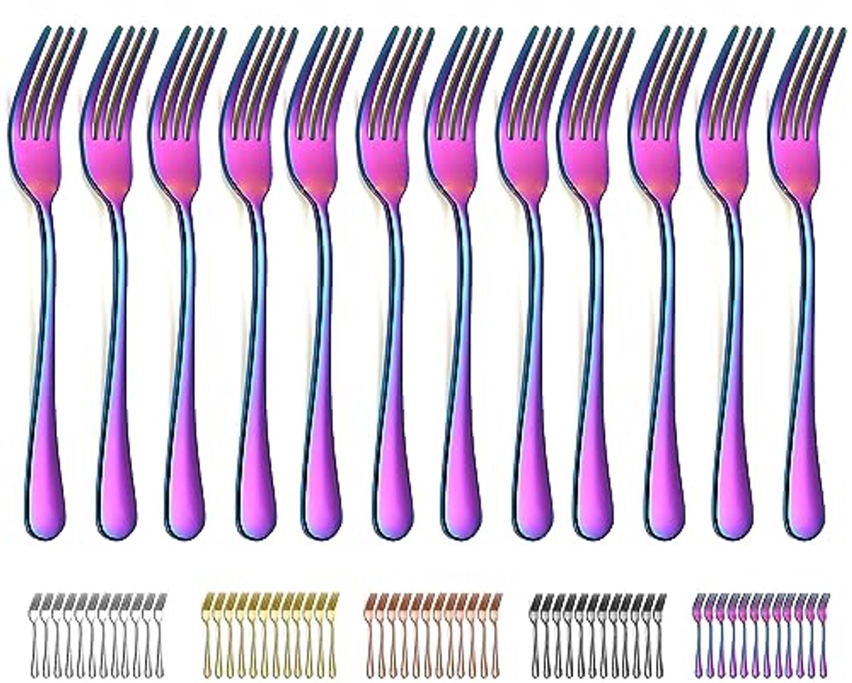 Regenboog dinervorken 12 stuks - Titanium gecoat roestvrij staal - Vaatwasmachinebestendig