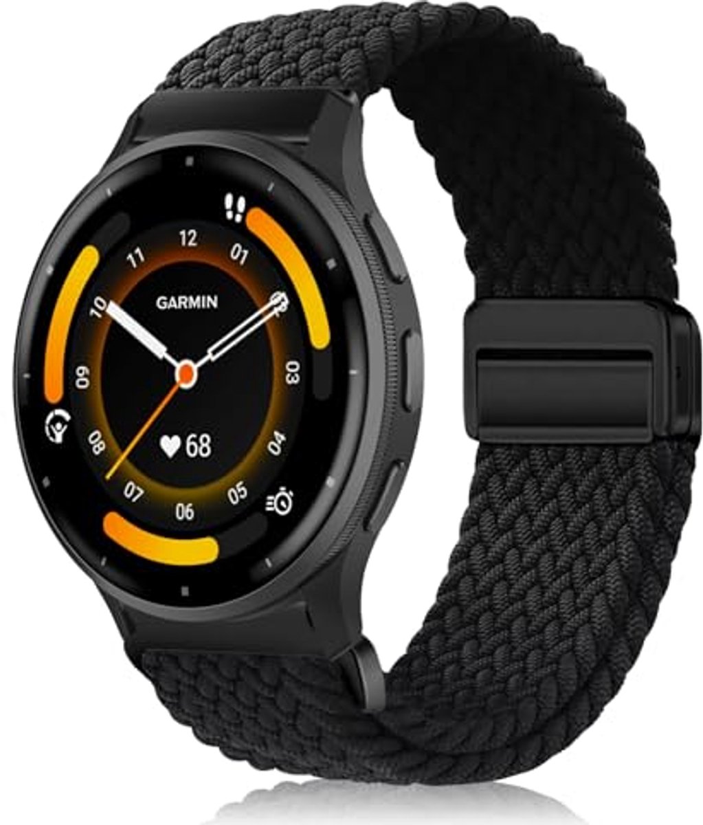 Elastische nylon armband 22 mm voor Garmin Venu 3, Venu 2 en Vivoactive 4 - zwart