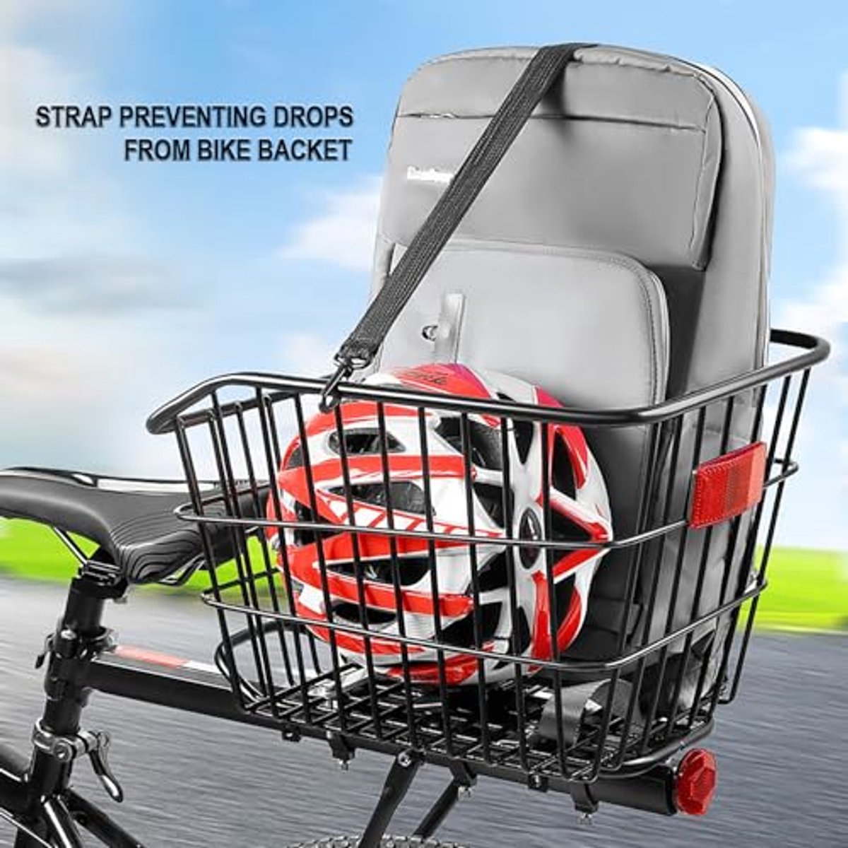 Metalen fietsmand voor achterop de fiets - Groot en waterdicht met reflecterende details - Voor honden, boodschappen en schooltassen (38 x 31 x 26 cm)
