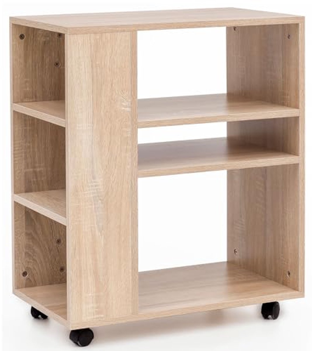 Slanke houten trolley met wielen - 60x35x75 cm multifunctioneel design