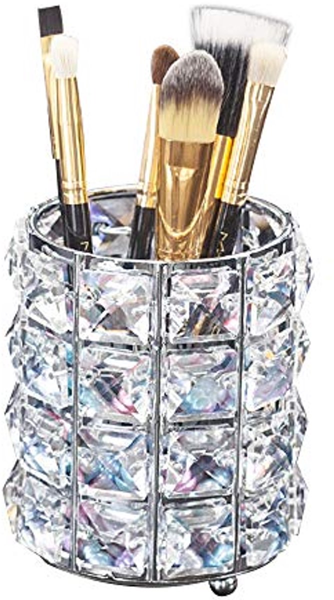 Elegante make-up borstelhouder organizer met gouden kristal en geometrisch ontwerp