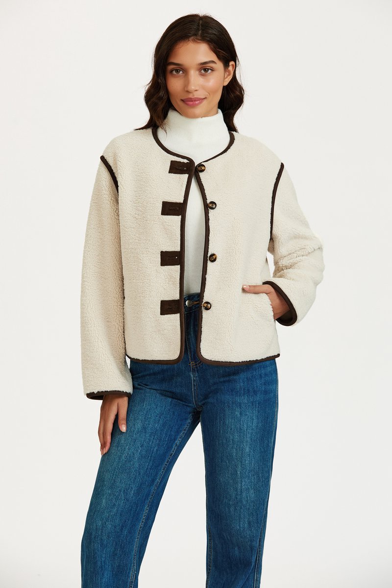 FS Collection-Faux Shearling Teddy Jasje in Crème