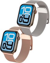Milanese Horlogeband Geschikt voor Apple Watch 38/40/41 mm Bandje Milanees - Polsbandje Met Magneetsluiting Geschikt voor Apple Watch 38/40/41 mm Bandje Milanees - Zilver & Rose Goud