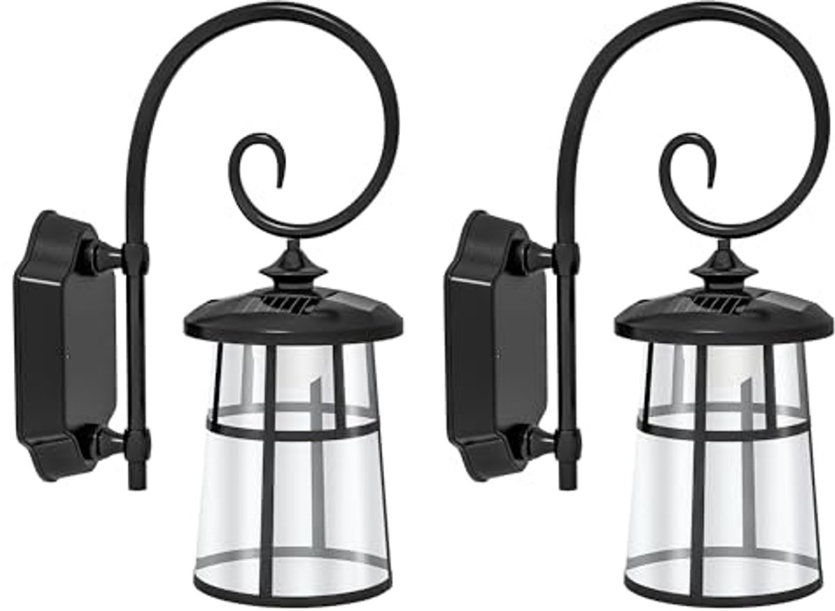 Set van 2 buitenwandlampen op zonne-energie met LED-verlichting - Warm wit 6000K voor tuin en terras