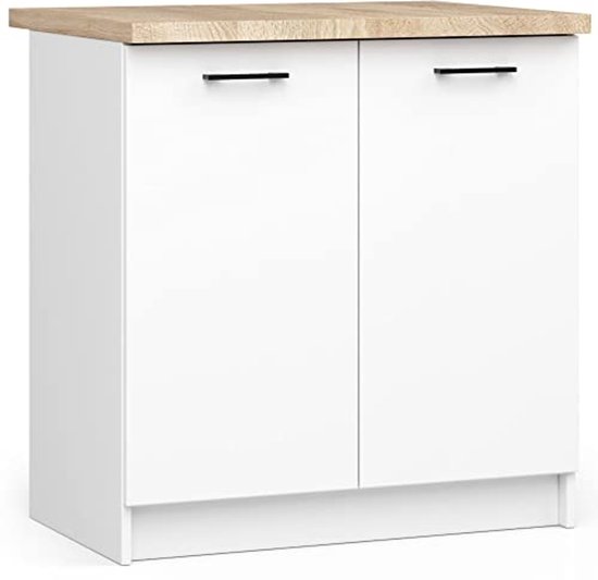 AKORD Oliwia Inbouwkeuken met werkblad 85 x 40 cm, keukenkast, ruim, robuust, geschikt voor elk design, voor een kleine keuken, als onderdeel van een set, wit