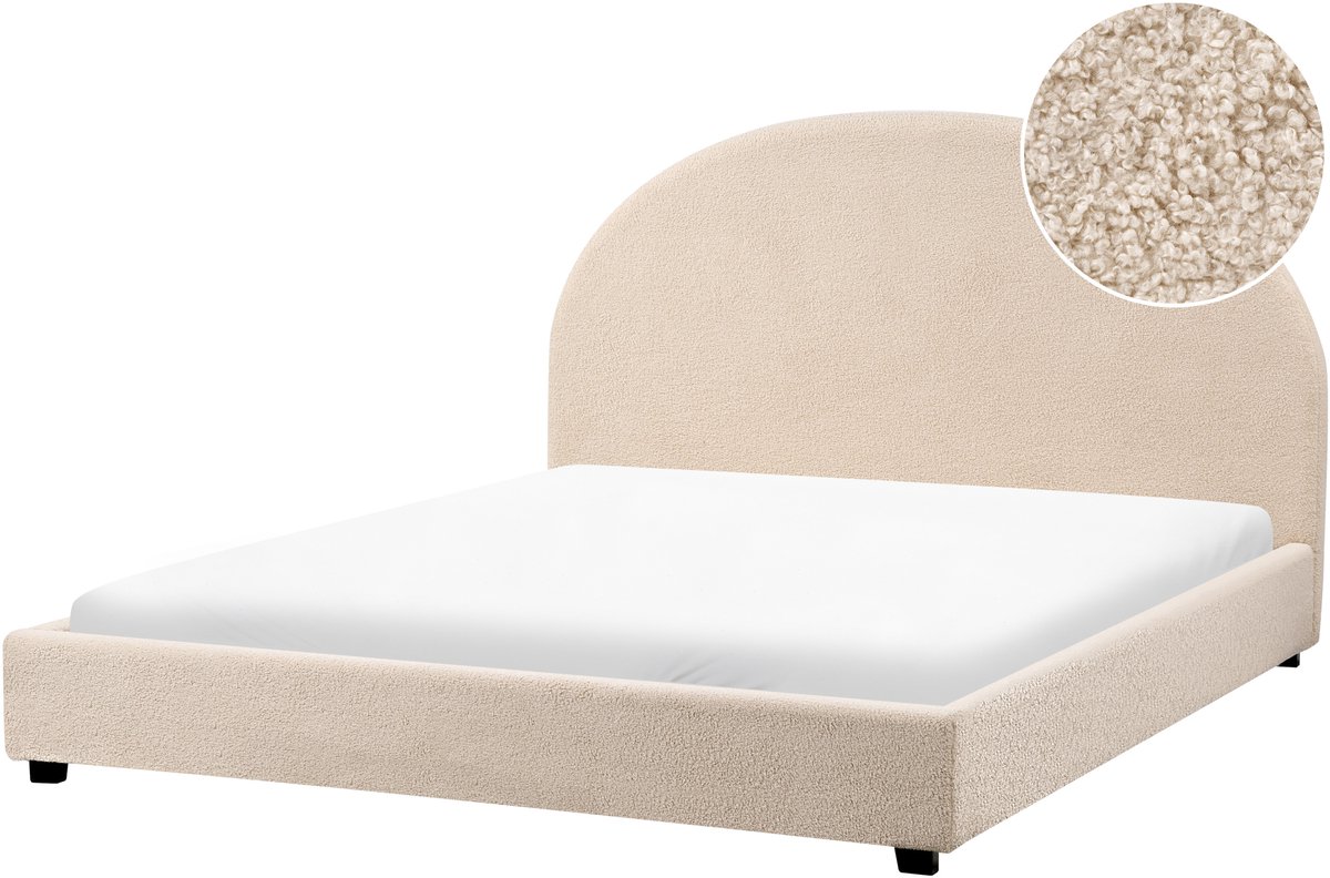 Beliani VAUCLUSE - Tweepersoonsbed - Beige - 160 x 200 cm - Bouclé