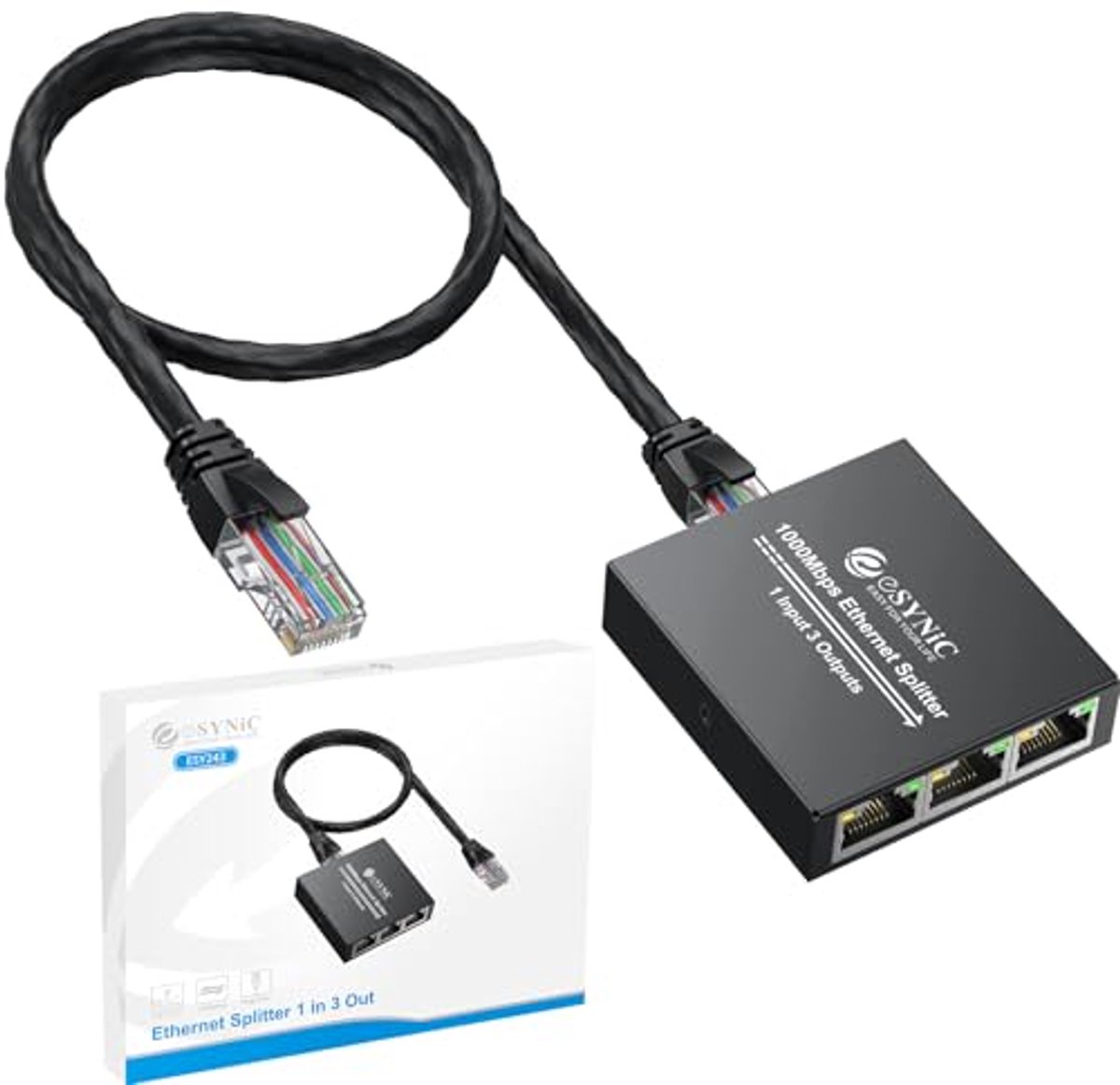 Gigabit Ethernet Splitter 1 In 3 Poorten met RJ45 Netwerkkabel en Type-C Stroomkabel 1000Mbps
