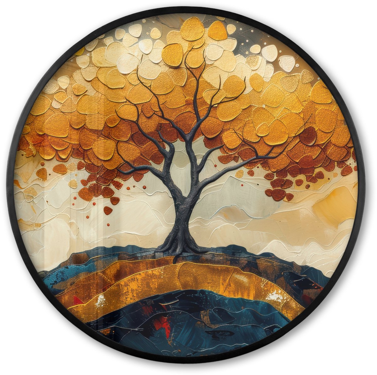 FrameYourWall Poster in lijst Rond - Fotolijst 80x80 cm - Posters - Boom - Natuur - Goud - Modern - Ronde posterlijst zwart - Decoratie - Wanddecoratie woonkamer - Muurdecoratie slaapkamer Boom - Kunst