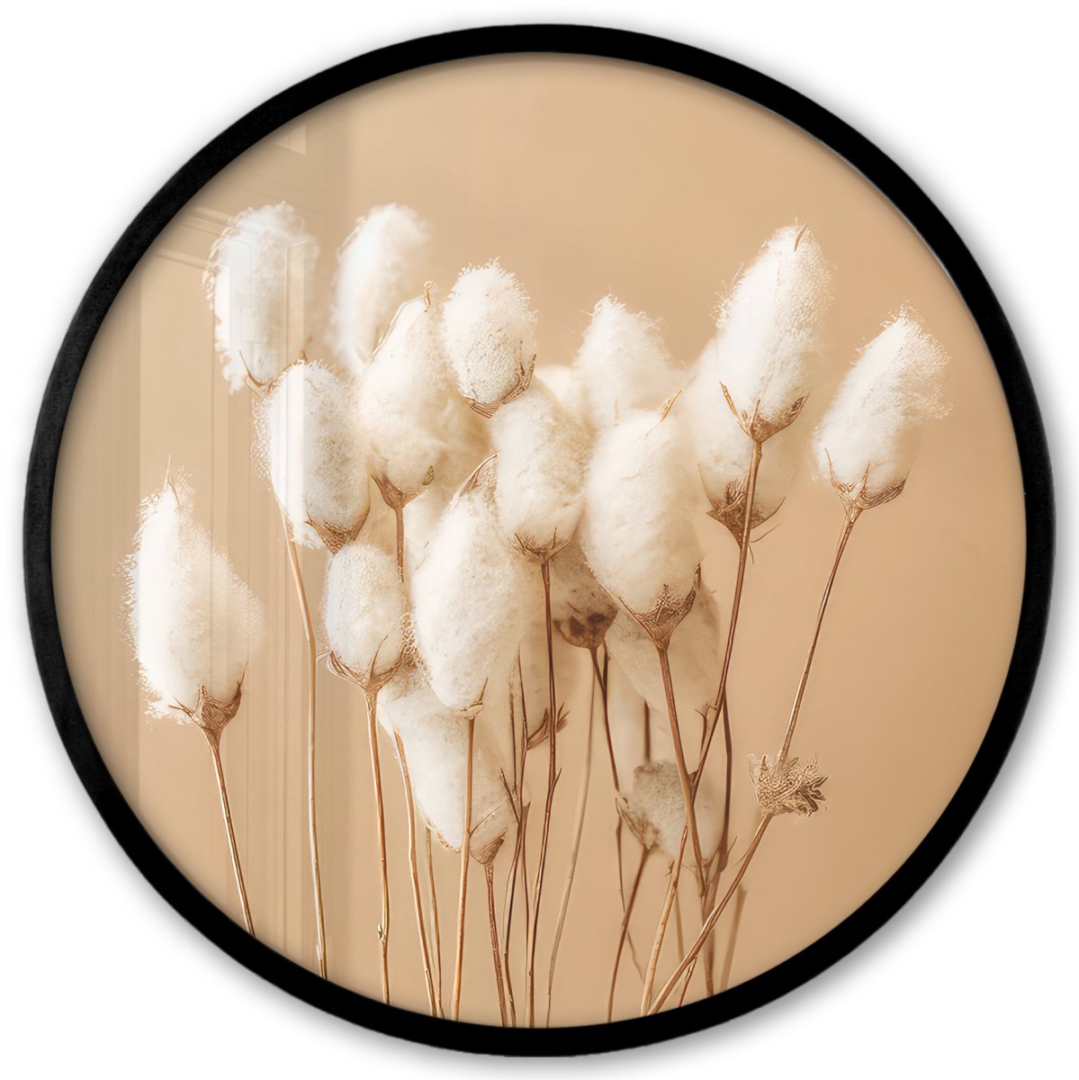FrameYourWall Poster in lijst Rond - Fotolijst 40x40 cm - Posters - Bloemen - Planten - Bruin - Pastel - Ronde posterlijst zwart - Decoratie - Wanddecoratie woonkamer - Muurdecoratie slaapkamer Naturals - Planten