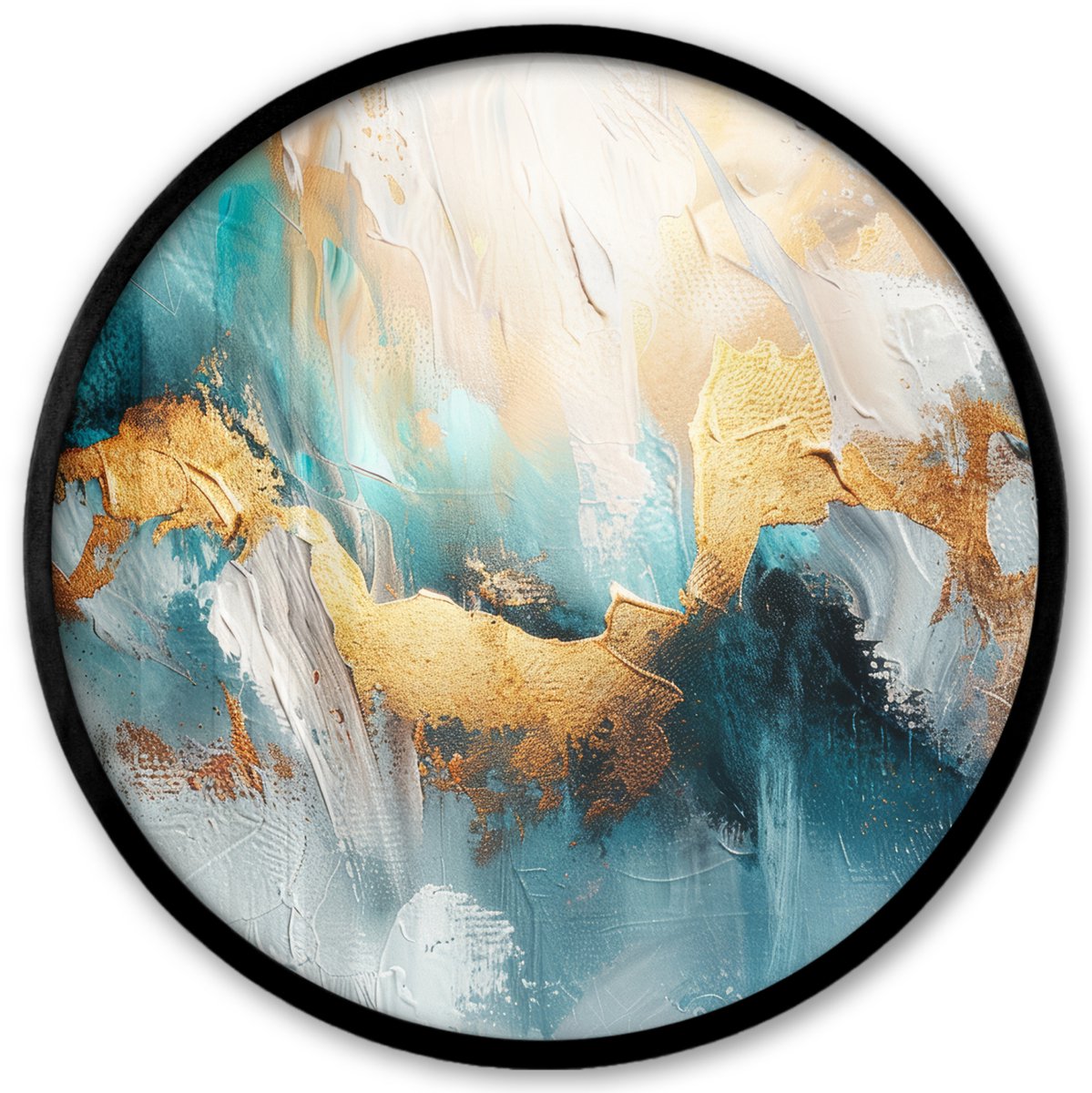 FrameYourWall Poster in lijst Rond - Fotolijst 40x40 cm - Posters - Abstract - Kunst - Gold - Blauw - Ronde posterlijst zwart - Decoratie - Wanddecoratie woonkamer - Muurdecoratie slaapkamer Abstract - Blauw