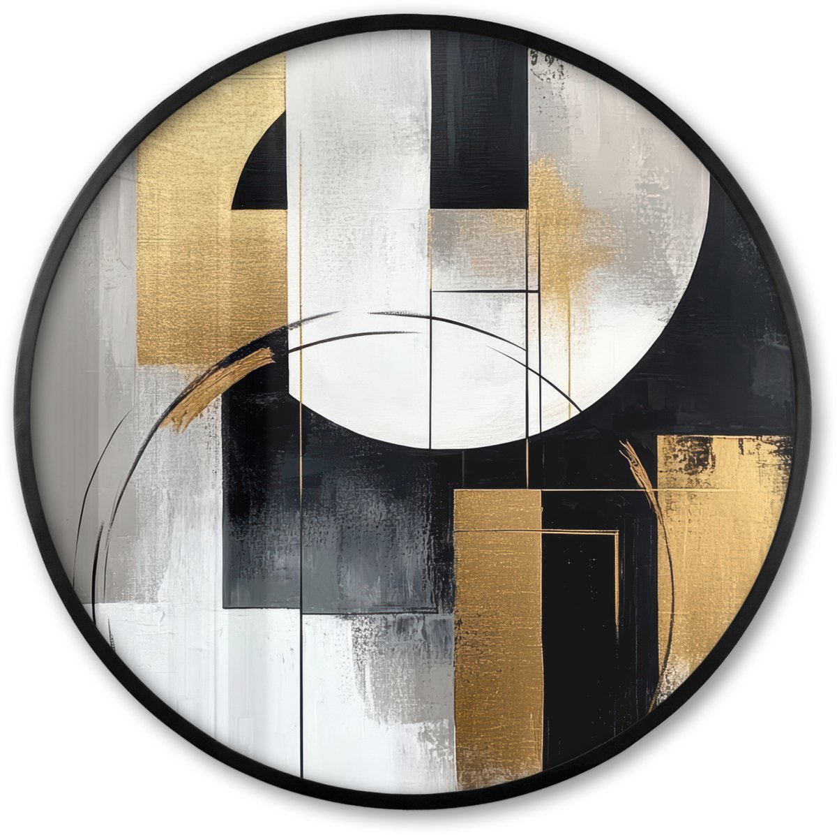 FrameYourWall Poster in lijst Rond - Fotolijst 60x60 cm - Posters - Abstract - Goud - Zilver - Vormen - Aesthetic - Ronde posterlijst zwart - Decoratie - Wanddecoratie woonkamer - Muurdecoratie slaapkamer Abstracte vormen