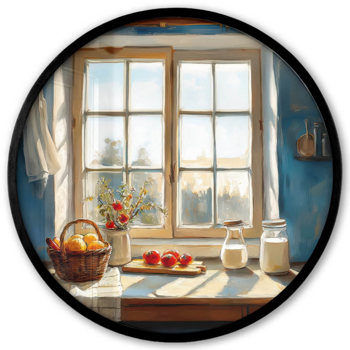 FrameYourWall Poster in lijst Rond - Fotolijst 40x40 cm - Posters - Stilleven - Keuken - Doorkijk - Vintage - Ronde posterlijst zwart - Decoratie - Wanddecoratie woonkamer - Muurdecoratie slaapkamer