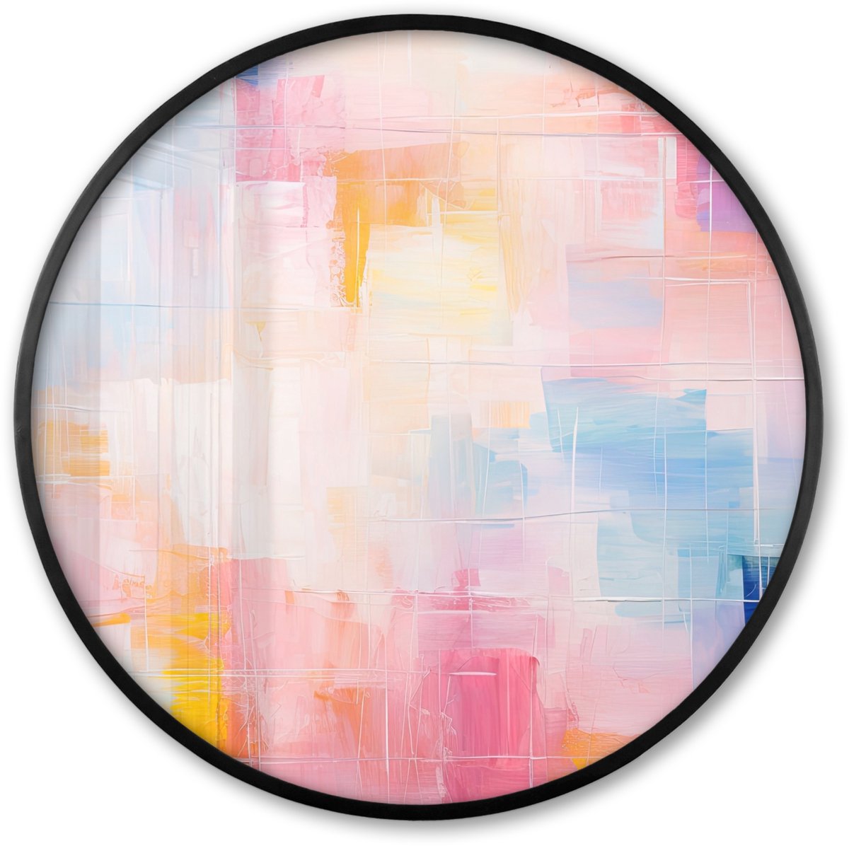 FrameYourWall Poster in lijst Rond - Fotolijst 80x80 cm - Posters - Aquarel - Pastel - Abstract - Kunst - Ronde posterlijst zwart - Decoratie - Wanddecoratie woonkamer - Muurdecoratie slaapkamer Abstracte kunst