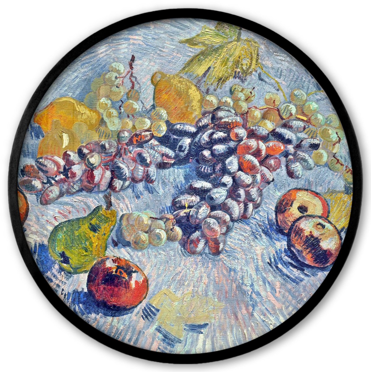 FrameYourWall Poster in lijst Rond - Fotolijst 40x40 cm - Posters - Druiven, citroenen, peren en appels - Vincent van Gogh - Ronde posterlijst zwart - Decoratie - Wanddecoratie woonkamer - Muurdecoratie slaapkamer Multicolor