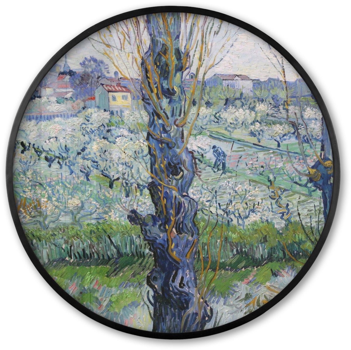 FrameYourWall Poster in lijst Rond - Fotolijst 80x80 cm - Posters - Zicht op Arles - Vincent van Gogh - Ronde posterlijst zwart - Decoratie - Wanddecoratie woonkamer - Muurdecoratie slaapkamer Multicolor