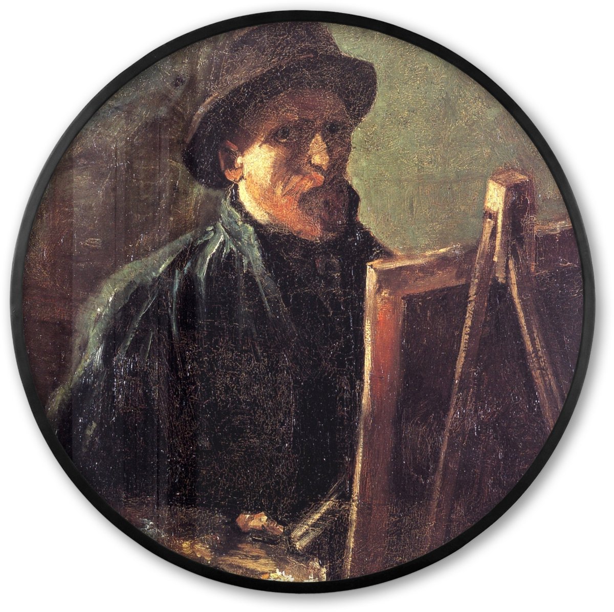 FrameYourWall Poster in lijst Rond - Fotolijst 60x60 cm - Posters - Zelfportret als schilder - Vincent van Gogh - Ronde posterlijst zwart - Decoratie - Wanddecoratie woonkamer - Muurdecoratie slaapkamer Multicolor