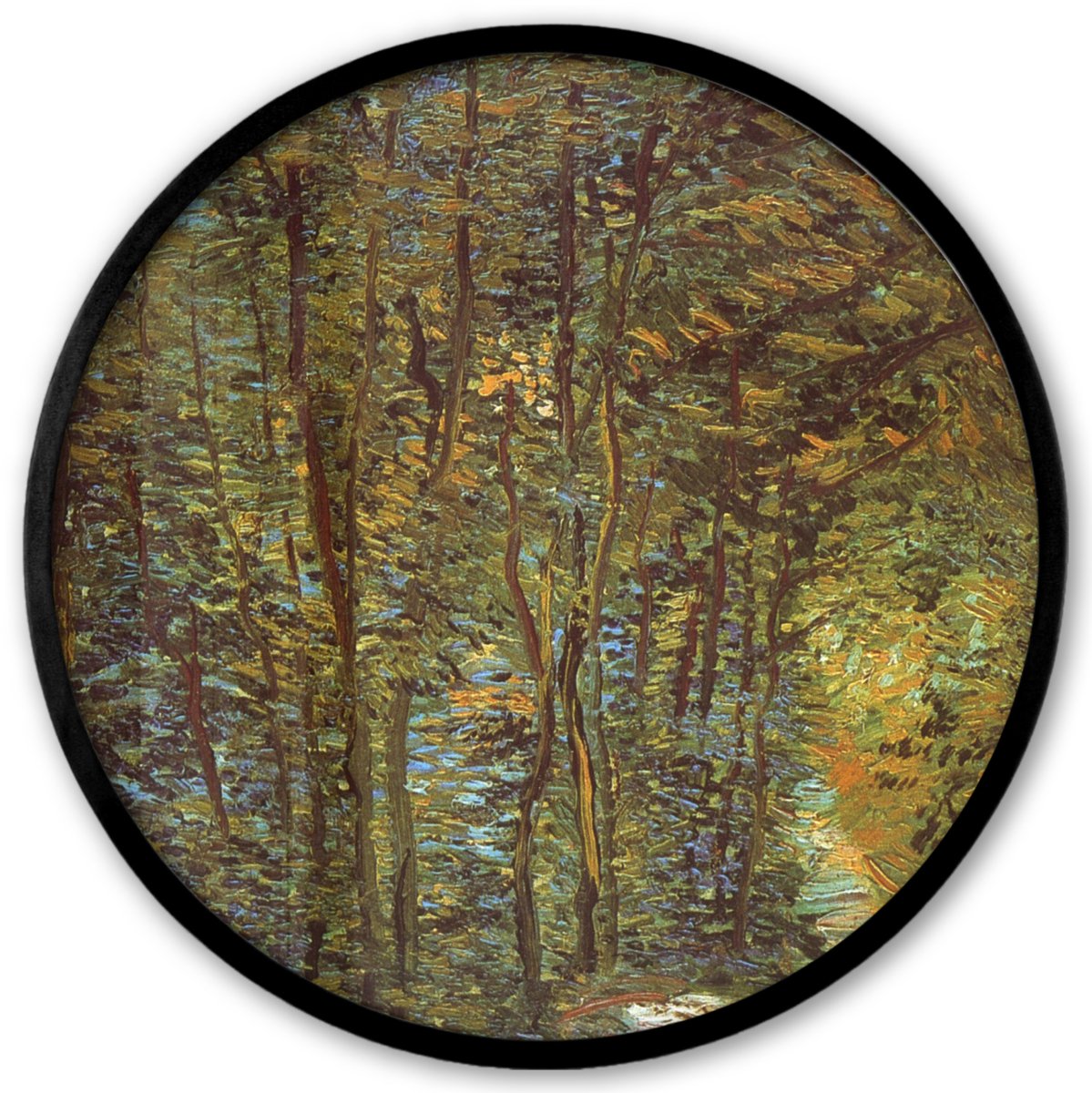 FrameYourWall Poster in lijst Rond - Fotolijst 40x40 cm - Posters - In het bos - Vincent van Gogh - Ronde posterlijst zwart - Decoratie - Wanddecoratie woonkamer - Muurdecoratie slaapkamer Multicolor