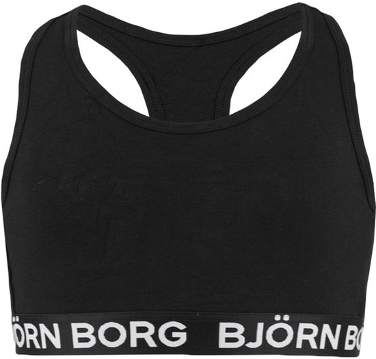 Zwarte sportbeha met racerback en Björn Borg logo op de band.