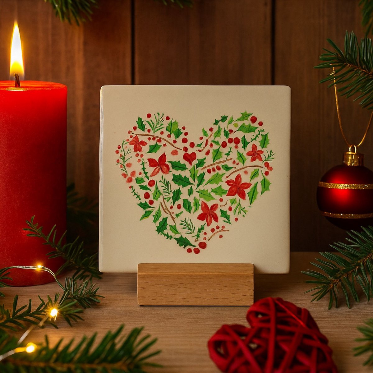 Kersthart - 10 x 10 cm - Kerst decoratietegel