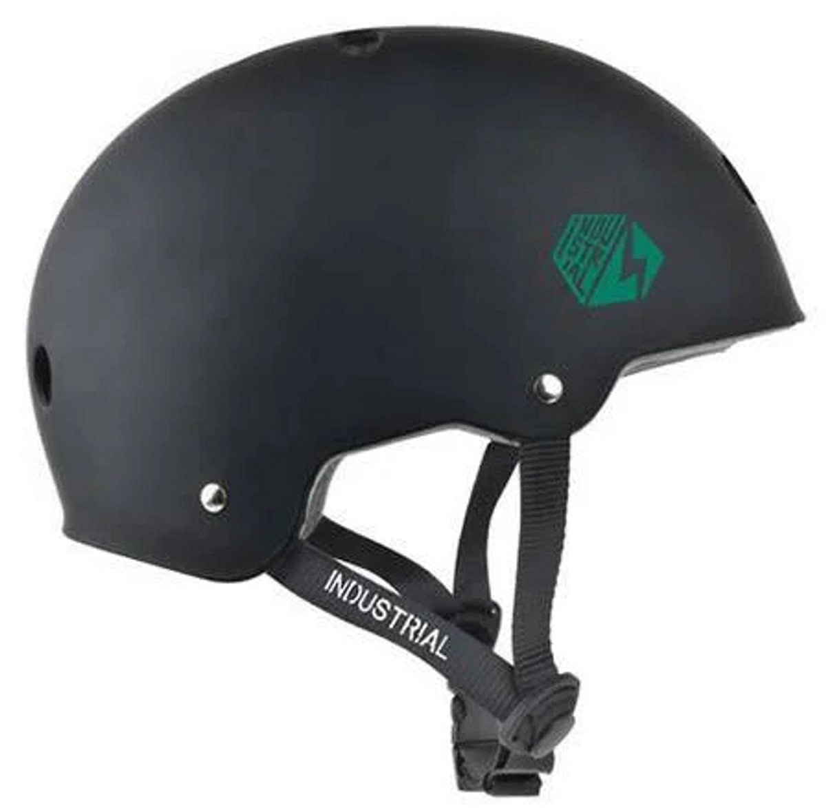INDUSTRIAL Certified Skatehelm ABS Schaal EPS Binnenvoering – Kinderen – Hoofdomvang: 50 52 cm Matzwart Met Groene Logo’s